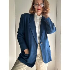 Vintage Silk Women's Blazer Denim Blue Size 8 Classic Business Layering 90s Era